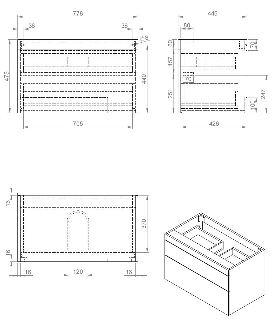 Best-Design "Beauty-78-Mat-Zwart Greeploos" meubel onderkast - Afbeelding 2