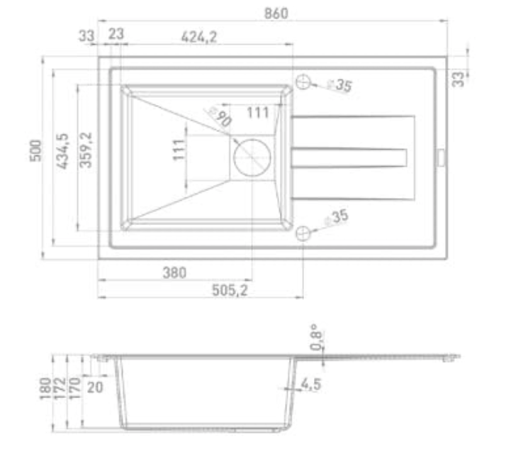 Composiet wastafel in zwart + uittrekbare kraan in Mat zwart - Afbeelding 6