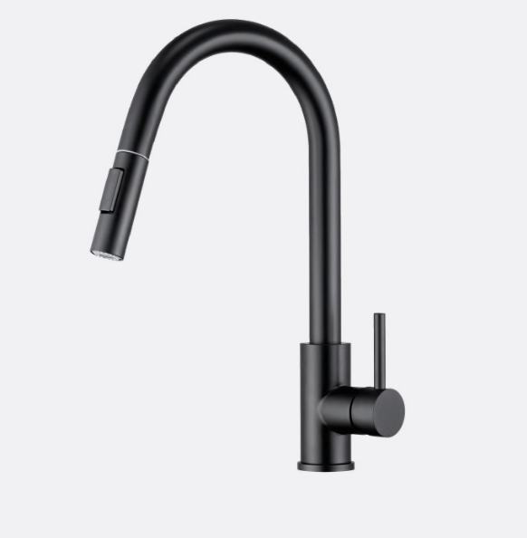 Composiet wastafel in zwart + uittrekbare kraan in Mat zwart - Afbeelding 3