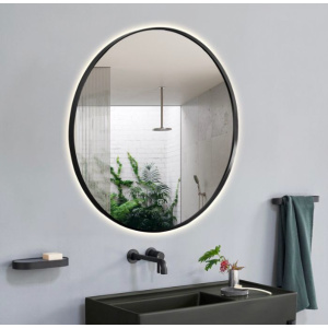 Mat zwarte boord  ronde spiegel met dimbare LED verlichting 100cm + GRATIS spiegelverwarming mat zwart