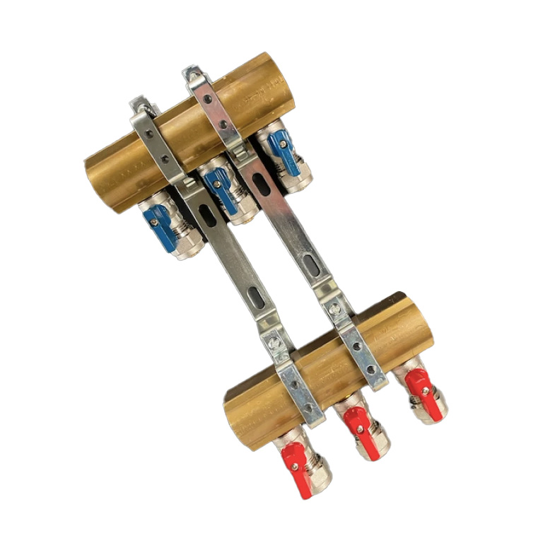 Messing Verdeler 3 Groepen – 16mm – Dubbele Collector met Kranen – Inclusief Houder