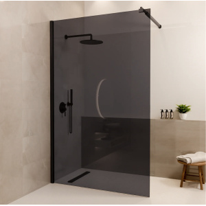 Inloopdouche douchewand Aqualima 1200X2000 in rookglas zwart 8 mm dik antikalk met coating