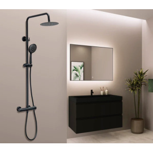 Aqua Cooper – Regendouche Mat Zwart met Thermostaatkraan (Messing, Anti-kalk & 30% Waterbesparing)
